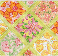 Med. Sq.– Lilly-Inspired Lattice Patchwork – Yellows, Pinks, Corals & Greens PL-29