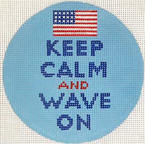 4” Round – Keep Calm & Wave On (American Flag) – On Sky Blue INSMC-60