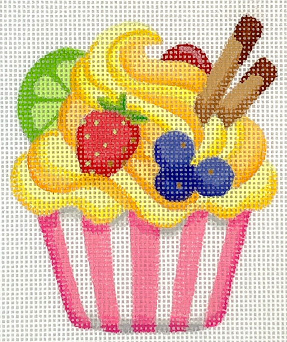Mini Sweet Treat – Lemon Cupcake w/ Fruits In A Pink & White Cup OM-294