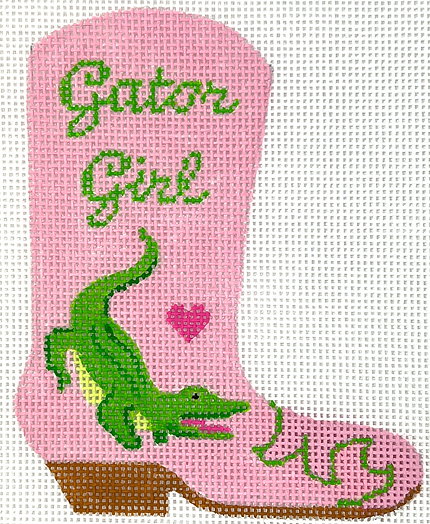 Mini Cowgirl Boot – “Gator Girl” w/ Green Gator On Soft Pink OM-391