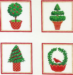 Set Of 4 Coasters – Christmas Topiaries CO4-44