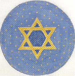 4” Round Ornament/Insert – Star Of David – Golds On French Blue INSMC-36