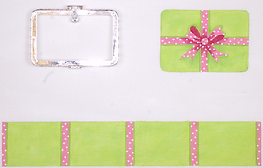 Limoges Box – Med. Rectangle Gift Box – Lime w/ Pink Dotted Ribbon (Silver Clasp) BXMREC-01