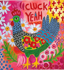 “Cluck Yeah” Hen – On Pink Multi Background JE-PL-11