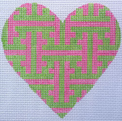 Mini Heart – Chinoiserie Lattice – Green & Pink OM-15