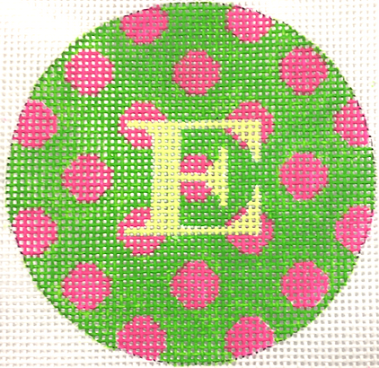 Bright Disk Letter – Kelly Green w/ Fuchsia Polka Dots & Light Lime Letter (Specify Letter Or Blank) ALB-78