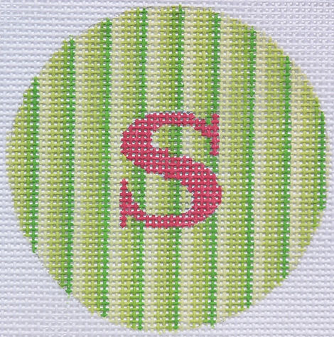 Bright Disk Letter – Green Stripes, Watermelon Letter (Specify Letter Or Blank) ALB-06