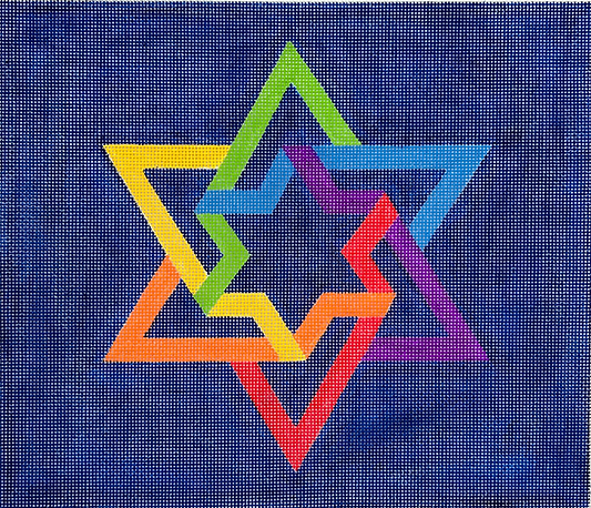 Tallis Bag – Double Interlocking Star Of David – Rainbow Colors On Deep Blue TAL-05