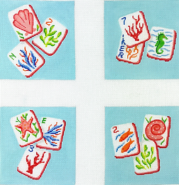 Set Of 4 Coasters – Mahjong Tiles – Coral Reef Theme       CO4-64