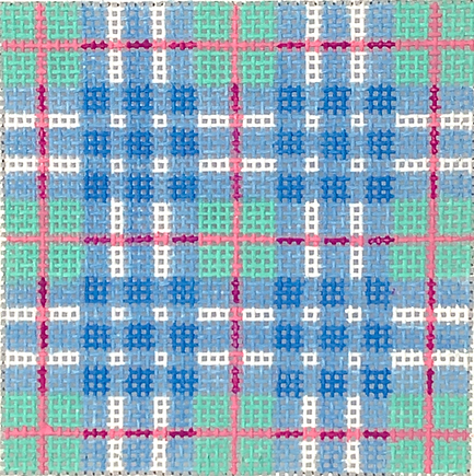 3” Square Insert – Madras – Turquoise, Blues & Pink w/ Blue Letter (Specify Letter/ Blank) INSSQ3-44