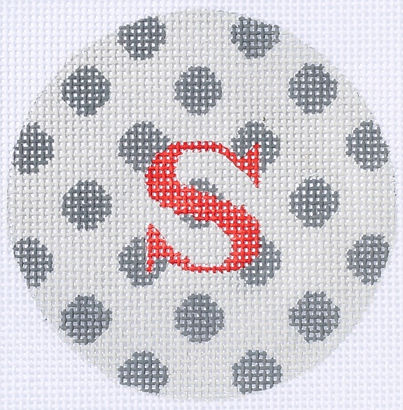 Bright Disk Letter – Grey On Grey Polka Dots, Red Letter (Specify Letter Or Blank) ALB-48