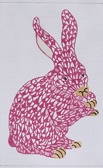 Herend-Inspired Standing Fishnet Bunny – Pink w/ Gold SST-29