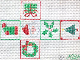 Christmas Ornament – Cube w/ Santa, Holly, Gift, Wreath, Stocking & Tree XMCU-03