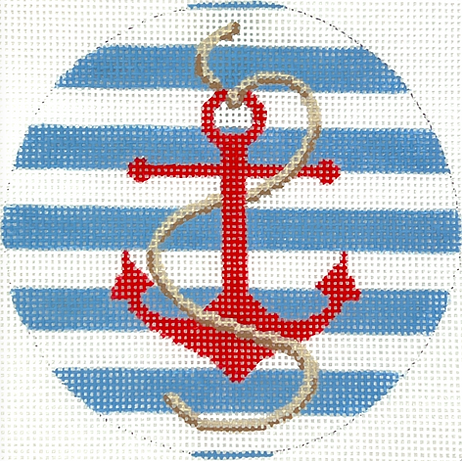 4” Round – Red Anchor w/ Rope On Blue Stripes INSMC-112
