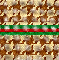 3” Square Insert – Houndstooth w/ Gucci Stripe – Tans, Green & Red (Specify Letter Or Blank) INSSQ3-25