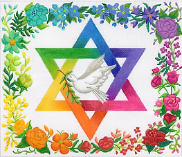 Tallis Bag – Rainbow Floral Star Of David With Dove – Multi On White TAL-03