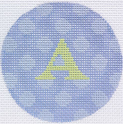 Bright Disk Letter – Periwinkle Polka Dots, Light Green Letter (Specify Letter Or Blank) ALB-17