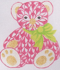 Mini Herend-Style Fishnet Teddy Bear – Pinks w/ Lime Bow OM-182
