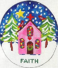 “Faith” Pink Church w/ Red Bird, Trees & Star JE-XM-03