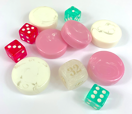 Accessory Set For Backgammon Board Bgb-03 & Bgb-05 – Pinks, Greens & Turquoise (4 Colored Dice, 1 Doubling Cube & 32 Marbleized Checkers) ACCB-03