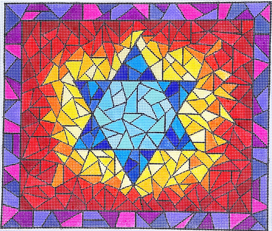 Tallis Bag – Stained Glass w/ Star Of David – Blues, Yellows, Oranges, Reds, & Purples w/ Black TAL-10