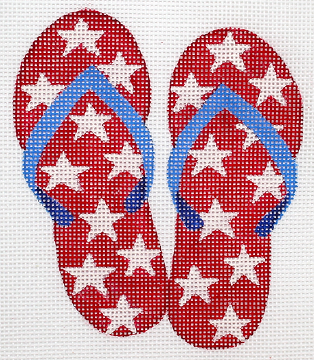 Mini Patriotic Flip Flops – Red w/ White Stars & Blue Straps OM-224