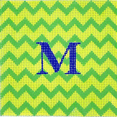 4” Square Insert – Zigzag – Grass Green On Lime w/ Raspberry Letter (Specify Letter Or Blank) INSSQ4-53