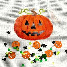 3” Round w/ Clear Dome & Confetti – Halloween – Jack-O-Lantern – On Sparkly White OMD-25