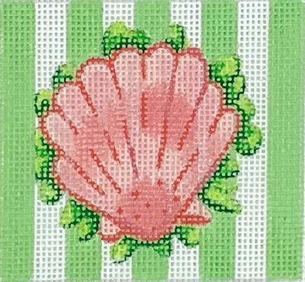 3” Square Insert – Peach Scallop On Light Green Cabana Stripes INSSQ3-32