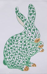 Herend-Inspired Fishnet Standing Bunny – Emerald w/ Gold SST-71