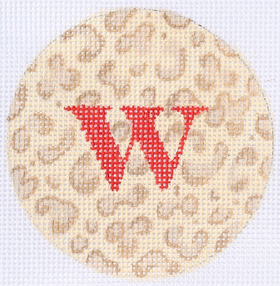 Bright Disk Letter – Cream & Taupe Leopard, Red Letter (Specify Letter Or Blank) ALB-52