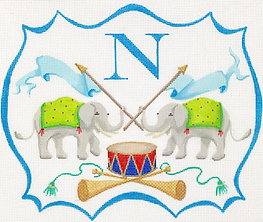 Monogram Crest – Elephants w/ Flags, Drum, Trumpets (Specify Letter Or Blank) ALCR-08