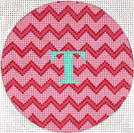 4” Round – Zigzag – Pinks & Red w/ Turquoise Letter (Specify Monogram Or Blank) INSMC-85