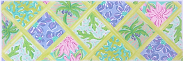 Long Rect.– Lilly-Inspired Lattice Patchwork – Turquoise, Periwinkle, Violet & Greens PL-22