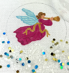 Christmas Ornament w/ Clear Dome Cover & Confetti – Angel w/ Horn XMD-08