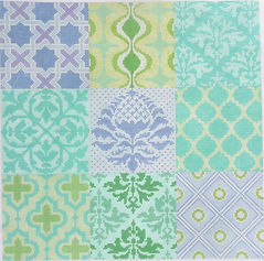 Damask Wallpaper Patchwork – Turquoise, Greens & Periwinkles PL-06
