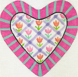 Mini Heart – Mackenzie-Childs Inspired #4 – w/ Fuchsia & Turquoise Striped Border      OM-476