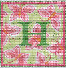 Lilly Letter – Butterflies – Green & Pinks w/ Tangerine (Specify Letter Or Blank) ALL-05