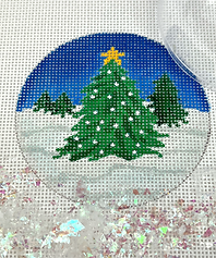 Christmas Ornament w/ Clear Dome Cover & Confetti – Trees w/ Star In Sparkly Snow XMD-04