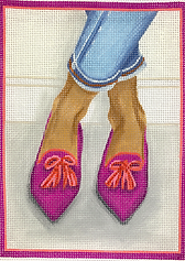 Here’S Looking At Shoe – Pointy Flats With Tassels – Plum w/ Red & Pink PL-447