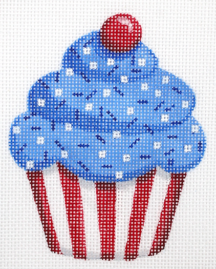Mini Patriotic Cupcake w/ Sprinkles & Cherry On Top – Blue Frosting In Red & White Stripe Cup OM-223