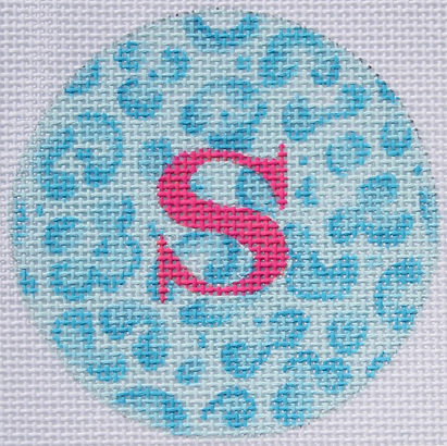 Bright Disk Letter – Light & Medium Blue Leopard w/ Hot Pink Letter (Specify Letter Or Blank) ALB-74