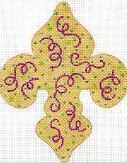 Mardi Gras Mini – Fleur-De-Lys – Confetti – Gold With Purples & Greens OM-264