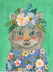 Kitty In Blue & Coral Flowered Dress – On Jade Green MIAC-PL-22