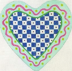 Mini Heart – Mackenzie-Childs Inspired #6 – w/ Fuchsia On Turquoise Wavy Border      OM-478
