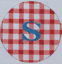 Bright Disk Letter – Nantucket Red Gingham, Marine Blue Letter (Specify Letter Or Blank) ALB-46
