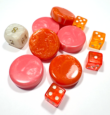 Accessory Set For Backgammon Board Bgb-08 – Pinks & Oranges (4 Colored Dice, 1 Doubling Cube & 32
Marbleized Checkers) ACCB-08