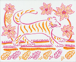 Indian Textile-Inspired Tiger w/ Flowers & Leaves JW-PL-21
