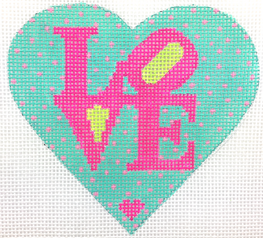 Mini Heart – Robt. Indiana Style Love – Hot Pink & Lime On Turquoise w/ Pink Dots OM-237