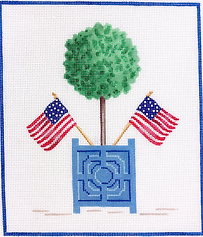 Topiary w/ American Flags In Blue Planter      SM-PL-13